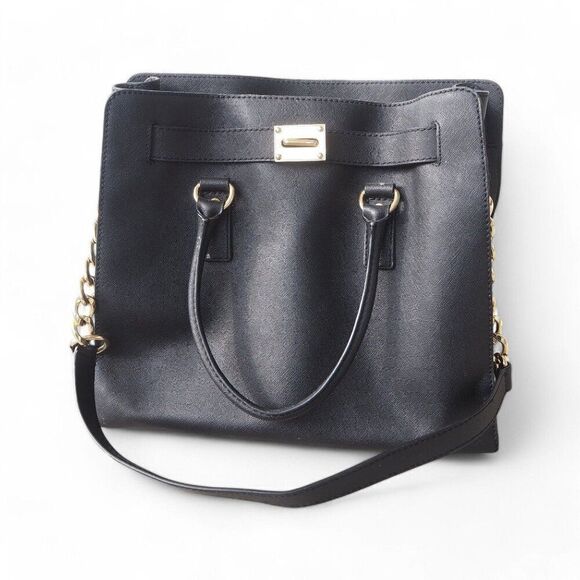 Michael Kors Hamilton Large Saffiano Leather Tote Bag Purse Black / Gold OS - Picture 1 of 11